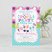 Schattigee Meisjes Pool Party Verjaardag Kaart (Staand voorkant)