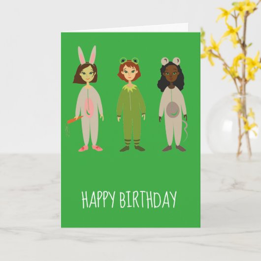 Schattigee meisjes pyjama vrienden verjaardagsthem kaart (Gele Bloem)