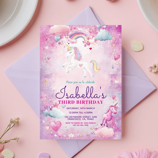 Schattigee Meisjes Rainbow Unicorn Sparkle Verjaar Kaart
