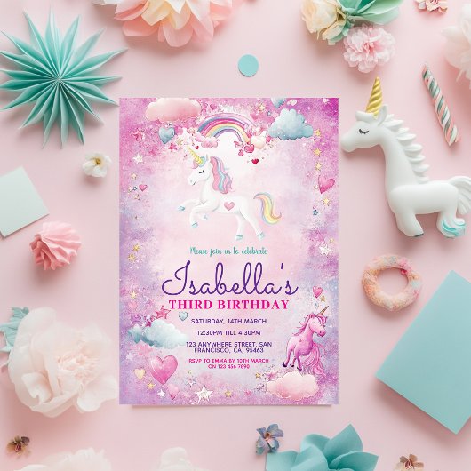 Schattigee Meisjes Rainbow Unicorn Sparkle Verjaar Kaart