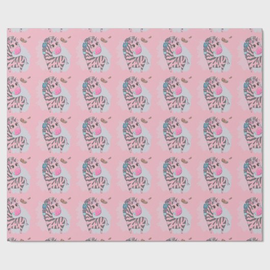 Schattigee Meisjes Roze Cartoon Zebracorn Cadeaupapier (Vlak)