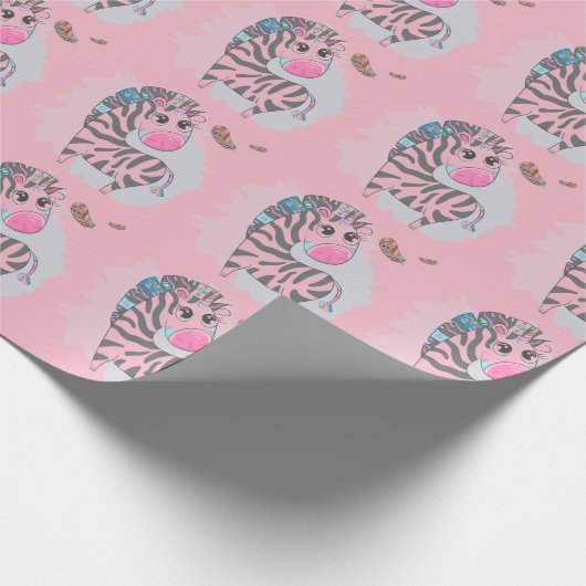 Schattigee Meisjes Roze Cartoon Zebracorn Cadeaupapier (Hoek)