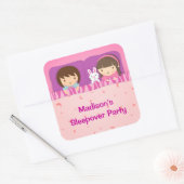 Schattigee meisjes Sleepover Slumber Party Vierkante Sticker (Envelop)