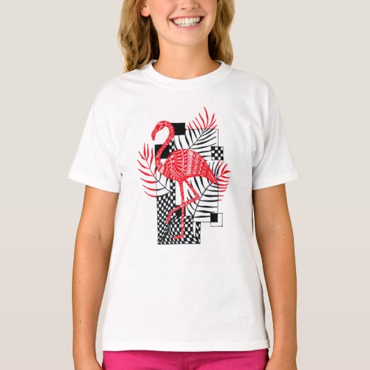 Schattigee Meisjes T-Shirt Rood Flamingo Print (Voorkant)