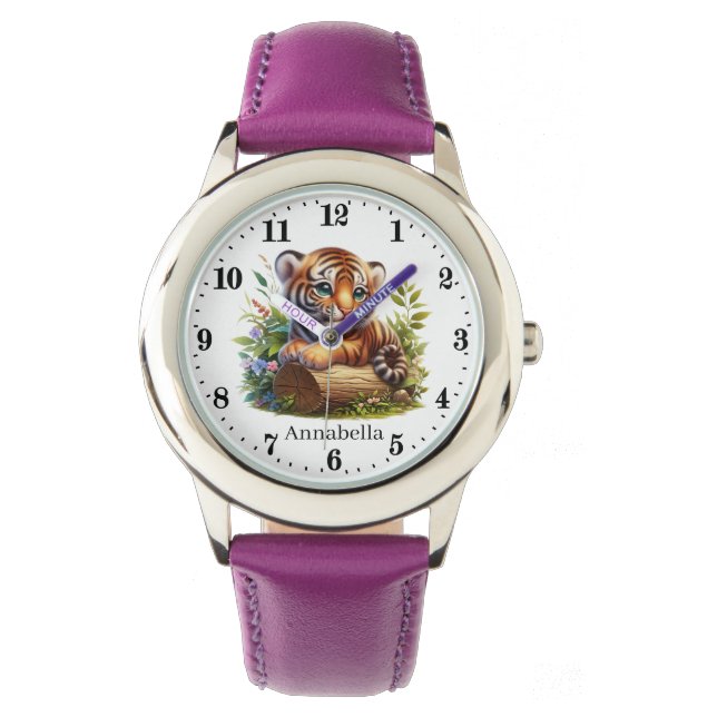 Schattigee meisjes tijger naam toevoegen horloge (Voorkant)