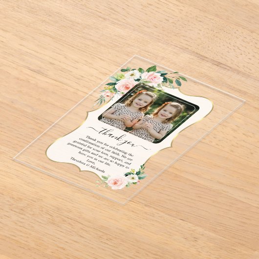 Schattigee meisjes tweeling fotobevestiging bedank acryl uitnodigingen (Laagn)