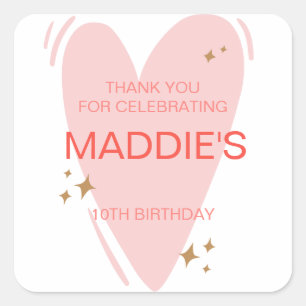 Schattigee meisjes verjaardagsfeest gunst roze har vierkante sticker