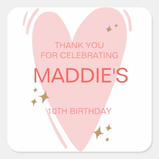 Schattigee meisjes verjaardagsfeest gunst roze har vierkante sticker (Voorkant)