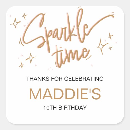 Schattigee meisjes verjaardagsfeest gunst sprankel vierkante sticker (Voorkant)