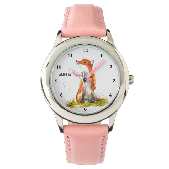 Schattigee Meisjes Vos Dier Kinder Wildlife Woodla Horloge (Voorkant)