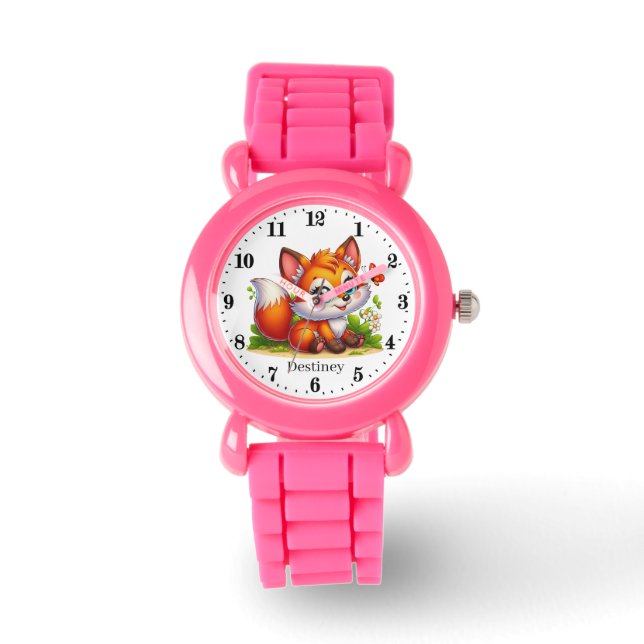 Schattigee meisjes vossenliefhebbers Naam toevoege Horloge (Voorkant)