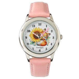 Schattigee meisjes vossenliefhebbers Naam toevoege Horloge