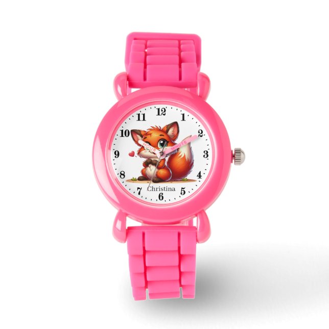 Schattigee meisjes vossenliefhebbers Naam toevoege Horloge (Voorkant)
