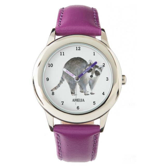 Schattigee Meisjes Wasbeer Dier Kinder Wildlife Wo Horloge (Voorkant)