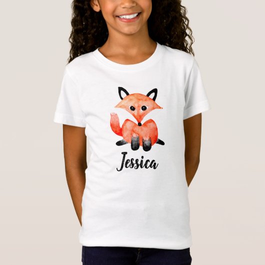 Schattigee Meisjes Waterverf Woodland Wildlife Fox T-shirt (Voorkant)