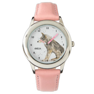 Schattigee Meisjes Wolf Dier Kinder Wildlife Woodl Horloge