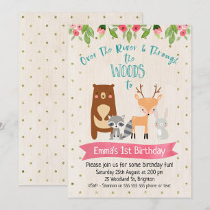 Schattigee meisjes Woodland Animals Verjaardagsuit Kaart