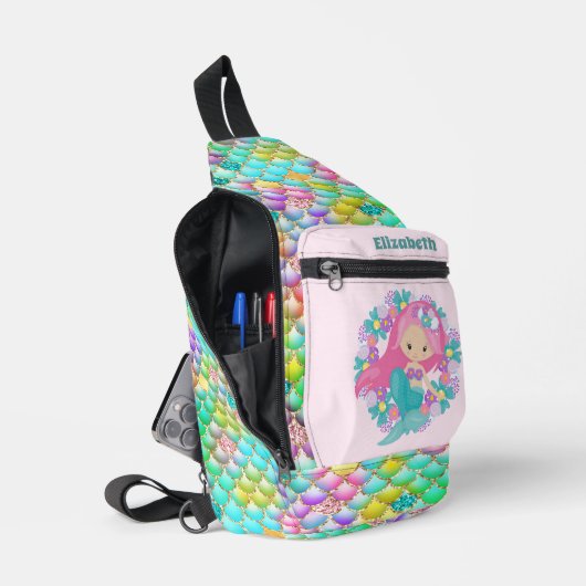 Schattigee meisjes zeemeermin fantasie naam toevoe sling bag (Open)