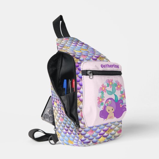 Schattigee meisjes zeemeermin fantasie naam toevoe sling bag (Open)
