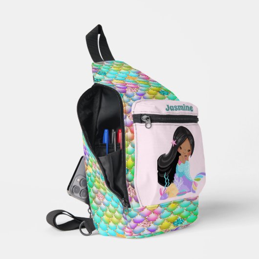 Schattigee meisjes zeemeermin fantasie naam toevoe sling bag (Open)