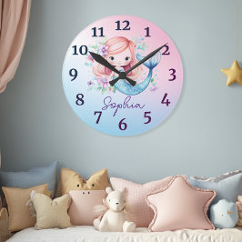 Schattigee meisjes zeemeermin gepersonaliseerde kl ronde klok