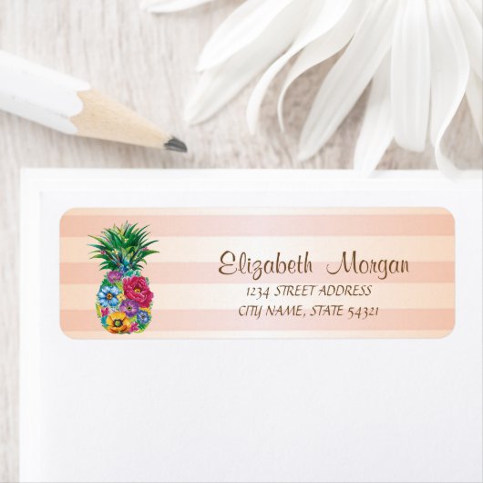 Schattigee meisjesachtige gestreepte bloemananas etiket (Insitu)