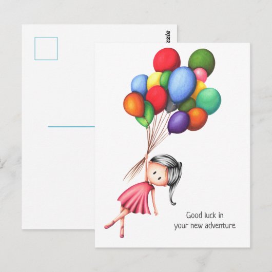 Schattigee meisjesballonnen gepersonaliseerd afsch briefkaart (Voorkant / Achterkant)