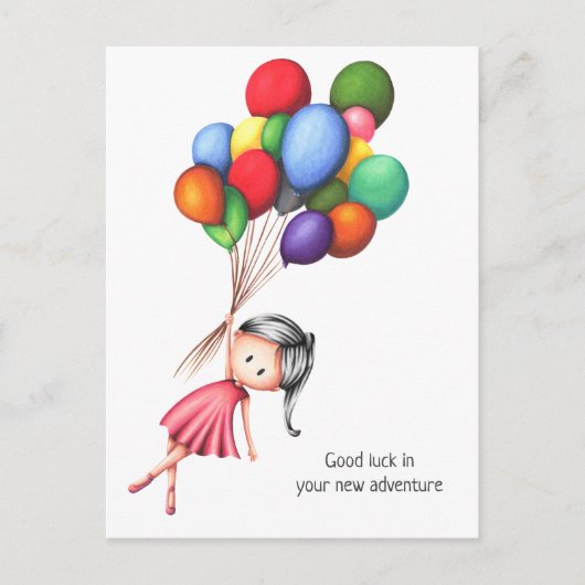 Schattigee meisjesballonnen gepersonaliseerd afsch briefkaart (Voorkant)