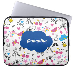 Schattigee meisjesnaam Pink Terug naar School Scri Laptop Sleeve