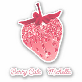Schattigee meisjesroze esthetische glitter aardbei sticker