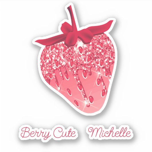 Schattigee meisjesroze esthetische glitter aardbei sticker (Voorkant)