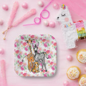 Schattigee meisjessafari vrienden, giraffe, zebra, papieren bordje (Feest)