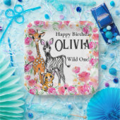 Schattigee meisjessafari vrienden, giraffe, zebra, papieren bordje (Feest)