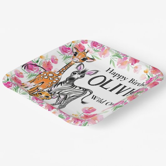 Schattigee meisjessafari vrienden, giraffe, zebra, papieren bordje (Gebogen)