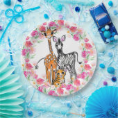 Schattigee meisjessafari vrienden, giraffe, zebra, papieren bordje (Feest)