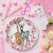 Schattigee meisjessafari vrienden, giraffe, zebra, papieren bordje (Feest)