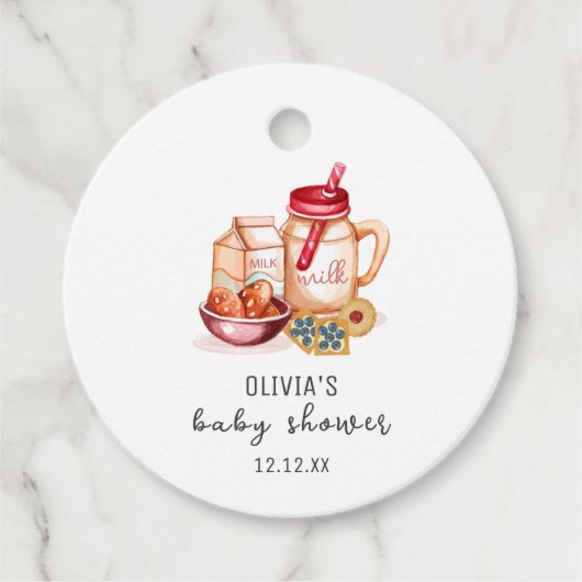 Schattigee Melk & Cookie Genderneutraal Baby showe Bedankjes Labels (Voorkant)