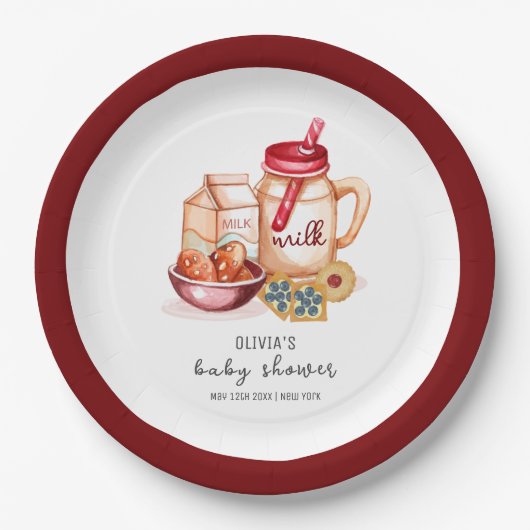Schattigee Melk & Cookie Genderneutraal Baby showe Papieren Bordje (Voorkant)