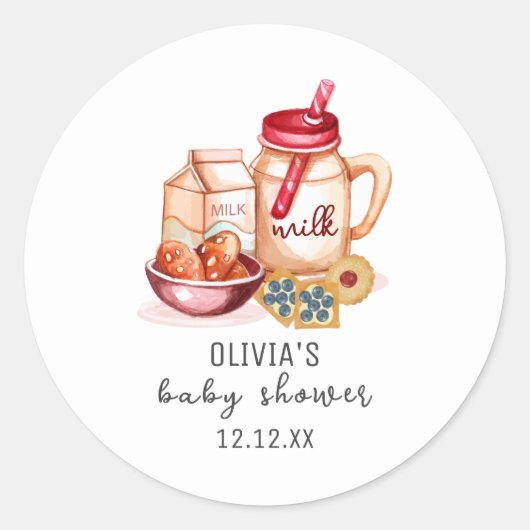 Schattigee Melk & Cookie Genderneutraal Baby showe Ronde Sticker (Voorkant)