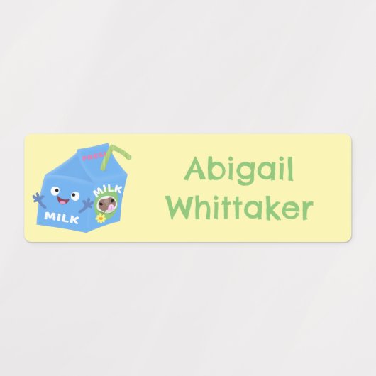 Schattigee melk karton karakter cartoon gepersonal labels (Design 2)
