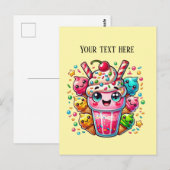 Schattigee melkshake Voeg tekst toe IJs Briefkaart (Voorkant / Achterkant)