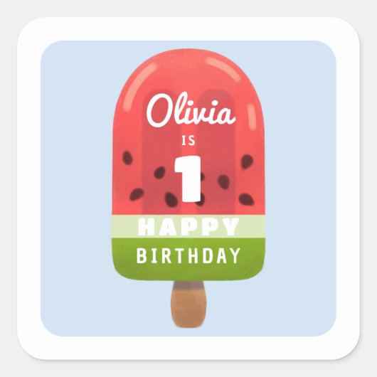 Schattigee Melon Popsicle Happy Birthday Vierkante Sticker (Voorkant)