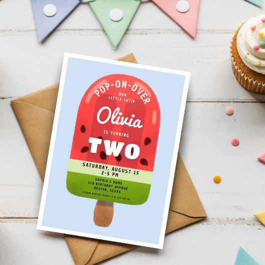 Schattigee Melon Popsicle Meisje 2e verjaardag Kaart