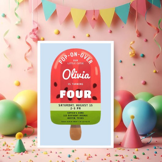 Schattigee Melon Popsicle meisje 4e verjaardag Kaart