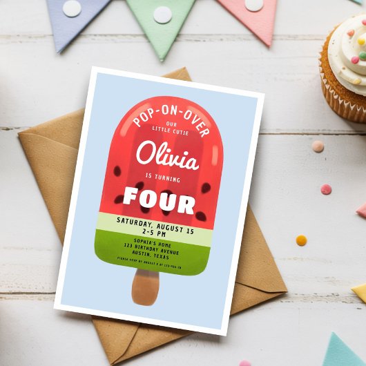 Schattigee Melon Popsicle meisje 4e verjaardag Kaart
