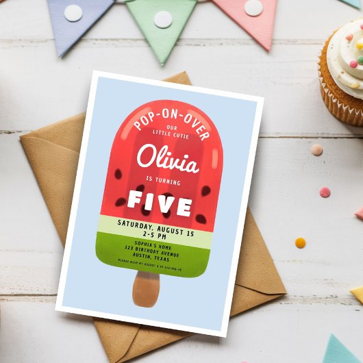 Schattigee Melon Popsicle meisje 5e verjaardag Kaart