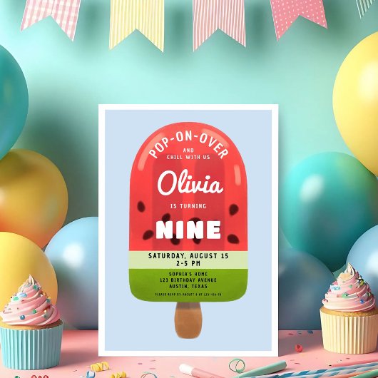 Schattigee Melon Popsicle Meisje 9e Verjaardag Kaart