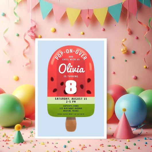 Schattigee Melon Popsicle meisje acht verjaardag Kaart