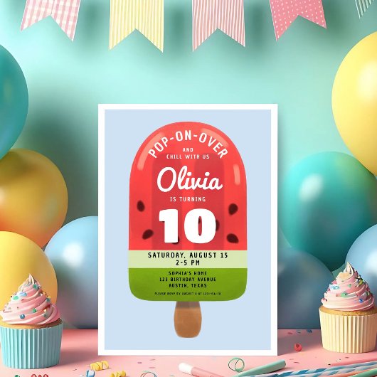 Schattigee Melon Popsicle meisje tiende verjaardag Kaart