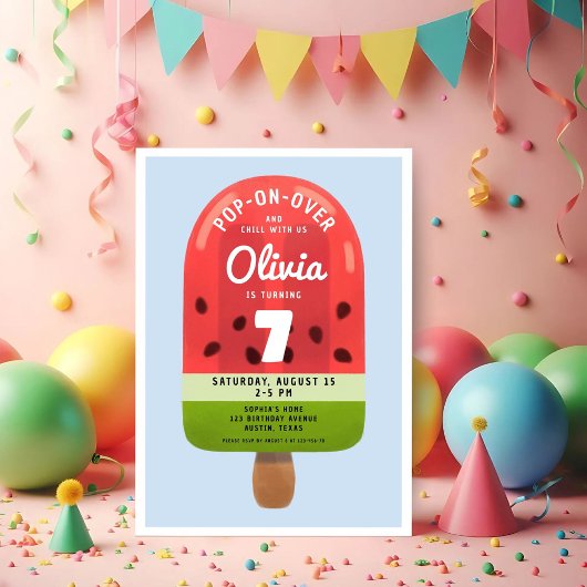 Schattigee Melon Popsicle meisje zeven verjaardag Kaart